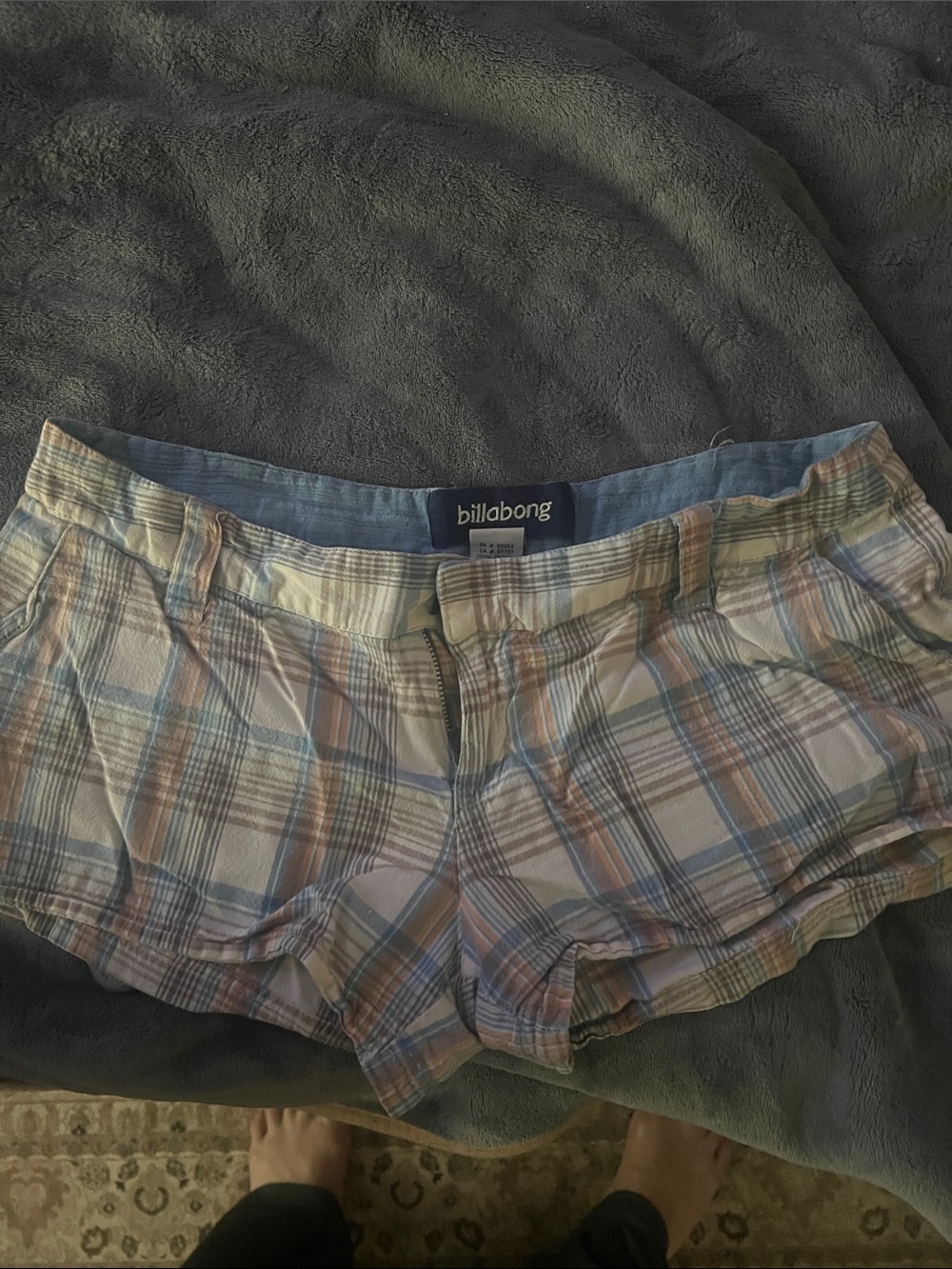 Billabong Women's Plaid Shorts in Blue, Tan, and White